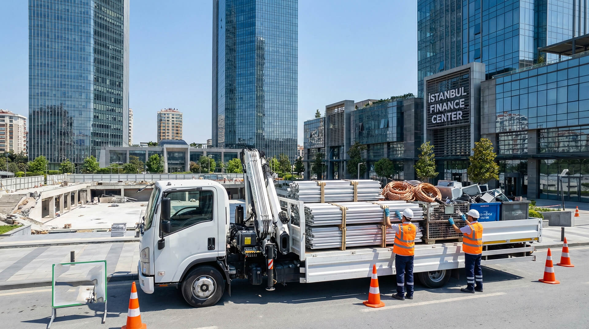 Ataşehir Finans Merkezi ve Barbaros Mahallesi bölgesinde plaza tadilat hurdası ve bakır kablo alımı yapan Hurda Demir Bakır aracı.