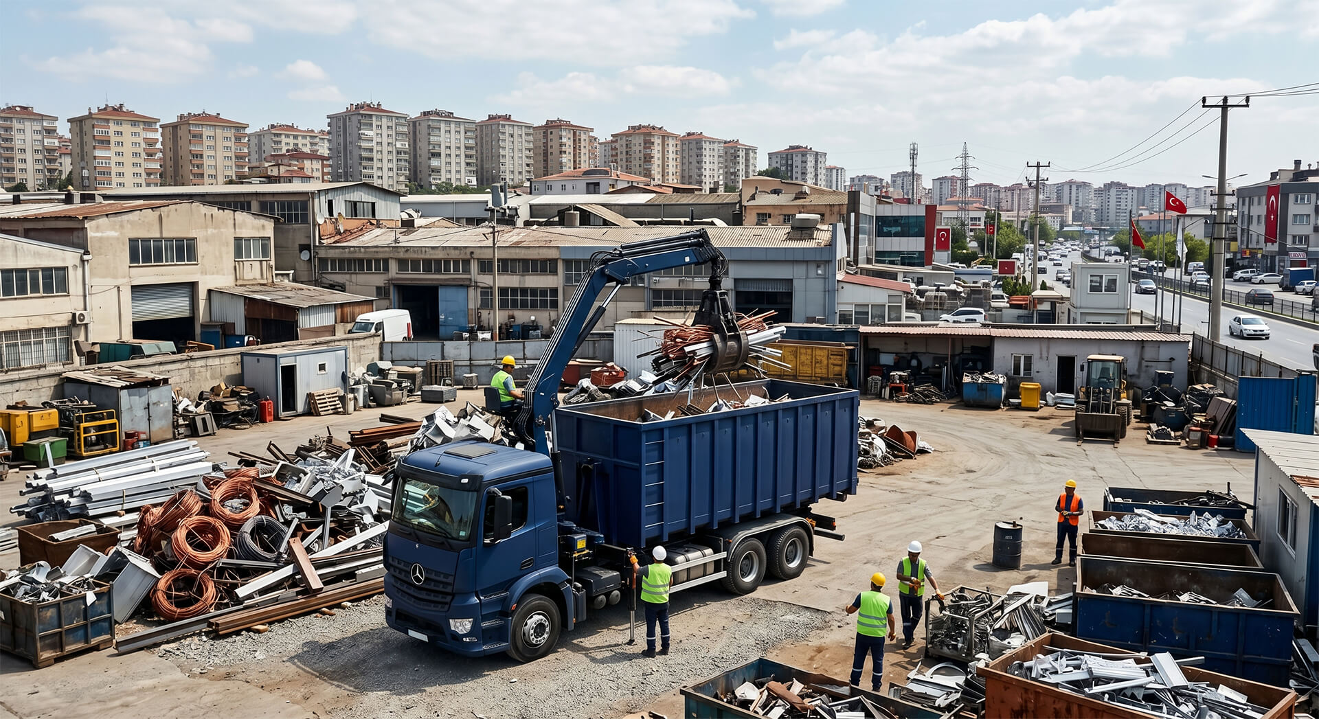 Bahçelievler Yenibosna Doğu Sanayi sitesinde imalat hurdası ve Şirinevler bölgesinde bakır alan Hurda Demir Bakır vinçli aracı.