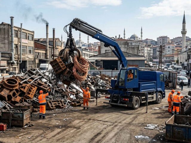 Bayrampaşa sanayi sitelerinde ve Topçular bölgesinde imalat döküm hurdası alan Hurda Demir Bakır vinçli aracı.