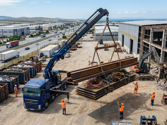 Silivri Selimpaşa Sanayi Bölgesi'nde imalat talaşı ve Alipaşa'da fabrika söküm hurdası alan Hurda Demir Bakır vinçli tırı.