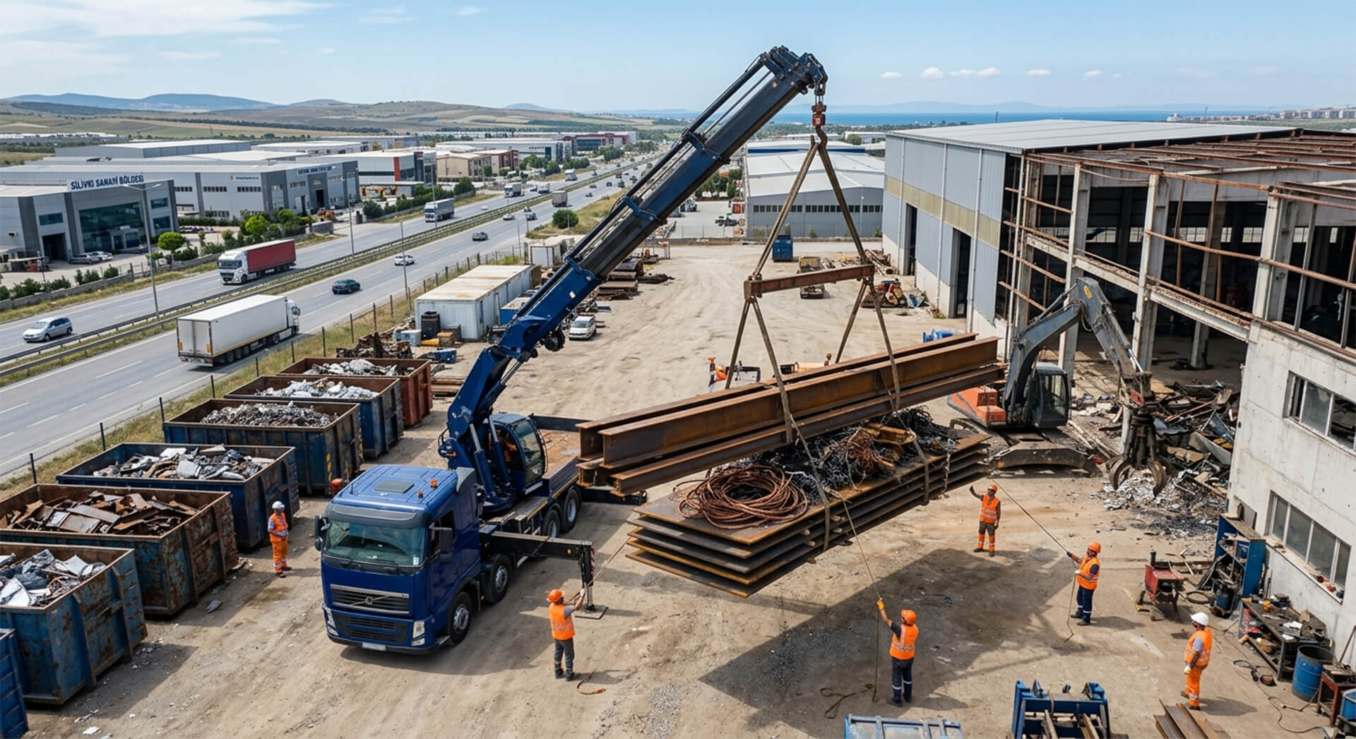 Silivri Selimpaşa Sanayi Bölgesi'nde imalat talaşı ve Alipaşa'da fabrika söküm hurdası alan Hurda Demir Bakır vinçli tırı.